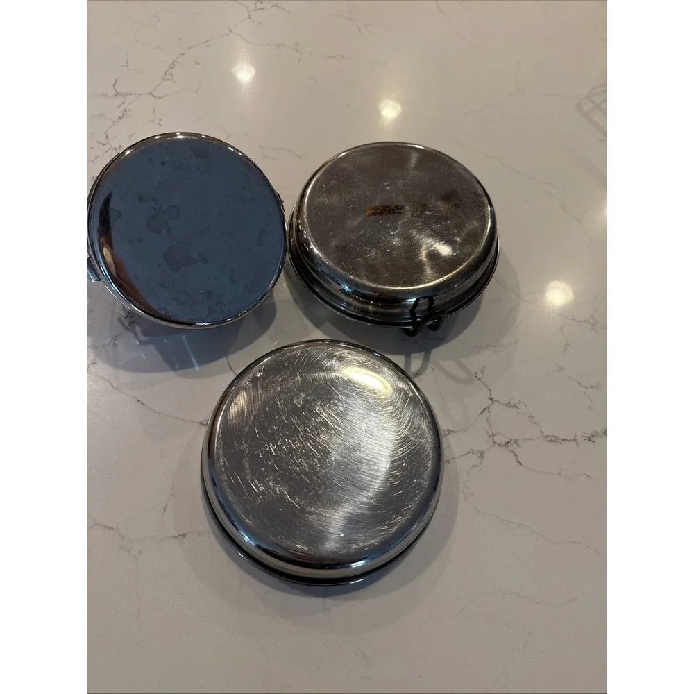 Vtg Stainless Steel Camping Mess Kit Nesting Cookware 3 Pc Set Hiking Packable